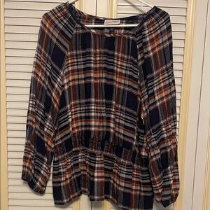 Universal Thread Plaid Blouse - Navy, Orange, White